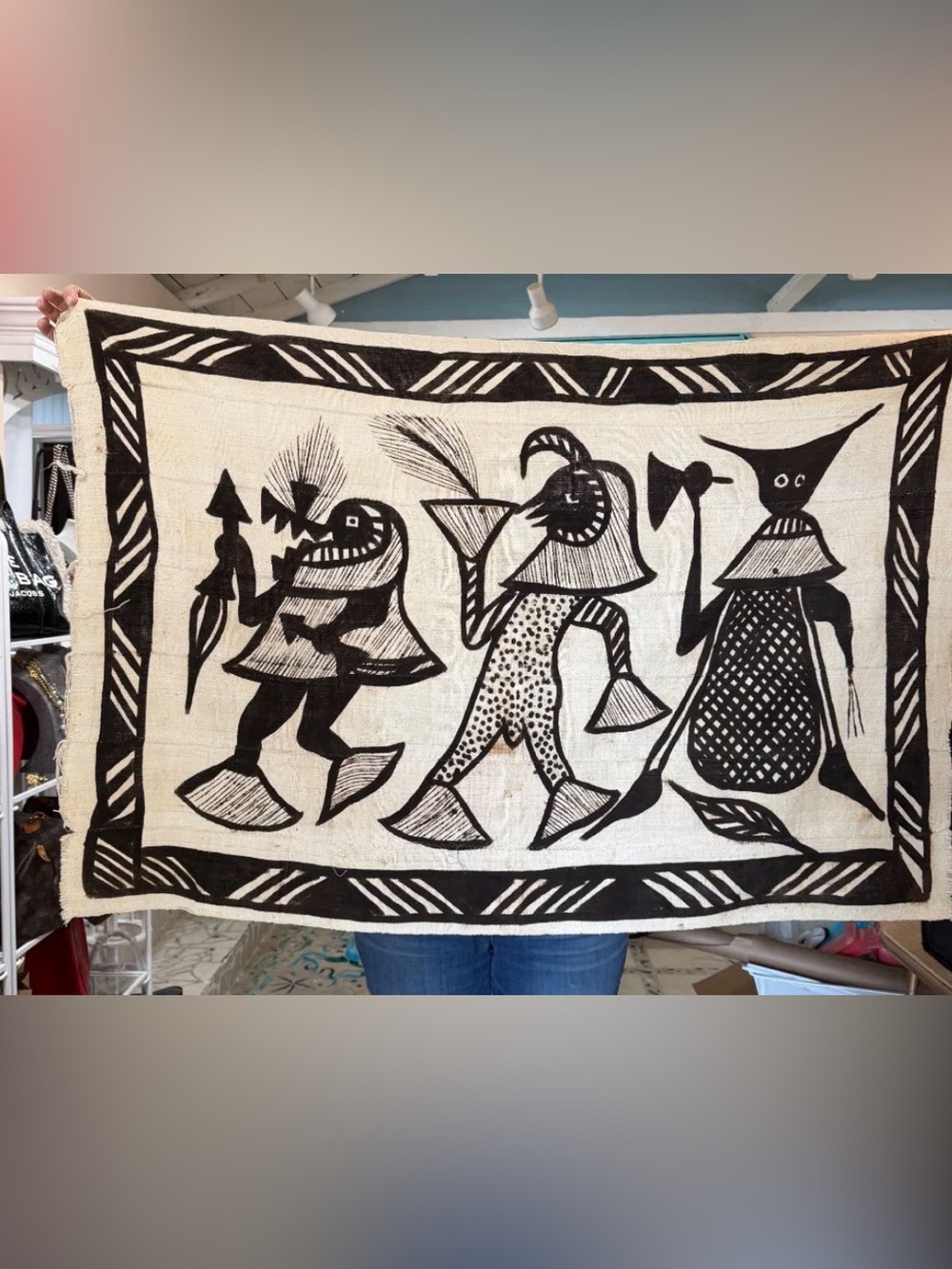 Vintage African Korhogo Cloth Senufo Hand-Painted Mud Cloth Tapestry 50"x35